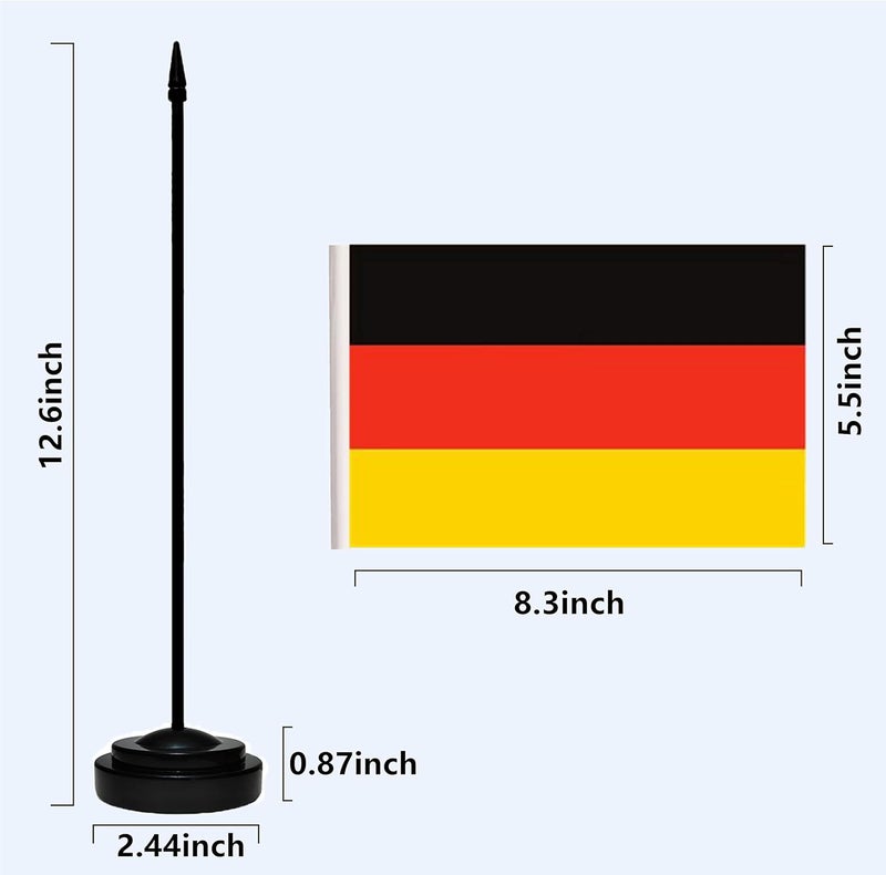 tibijoy Germany Flag German Small Mini Desk Flags Set With 13" Black Pole, Black Base and Spear Top, Miniature Deluxe Desktop Flag for Home, Office Decoration, Festival Celebrations (12 Pack) - Image 4